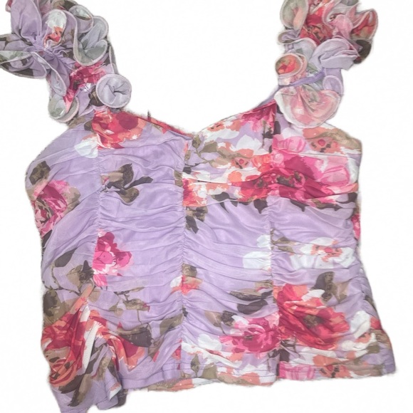 Floral-Print Organza Ruffle-Strap Top NWT Size XL - Picture 5 of 9